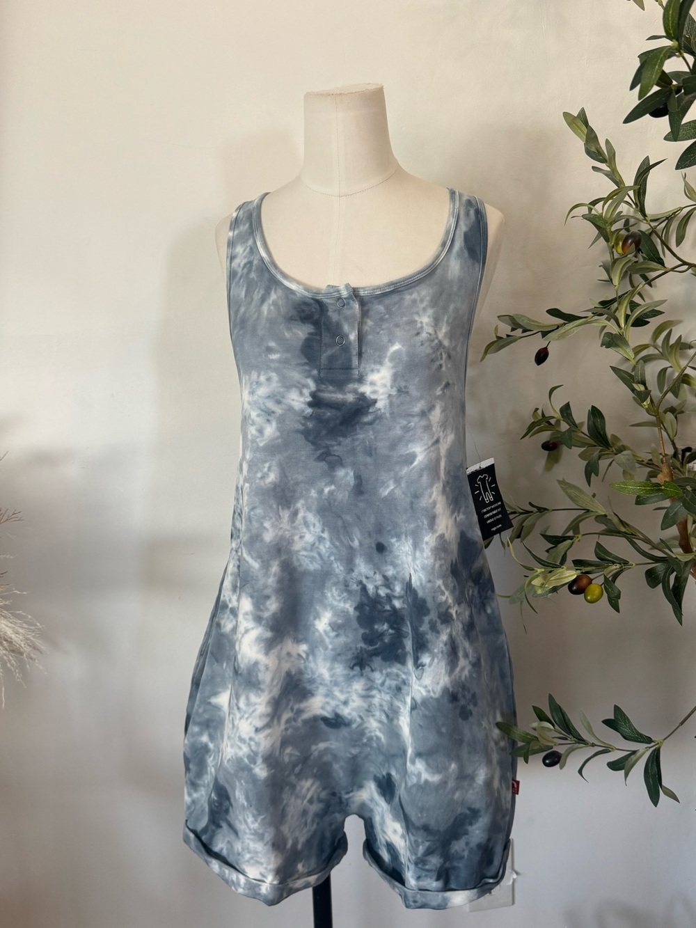 Rags Adult Shorts Jumper Tie Dye Romper Size S Gray 95% Cotton NWT